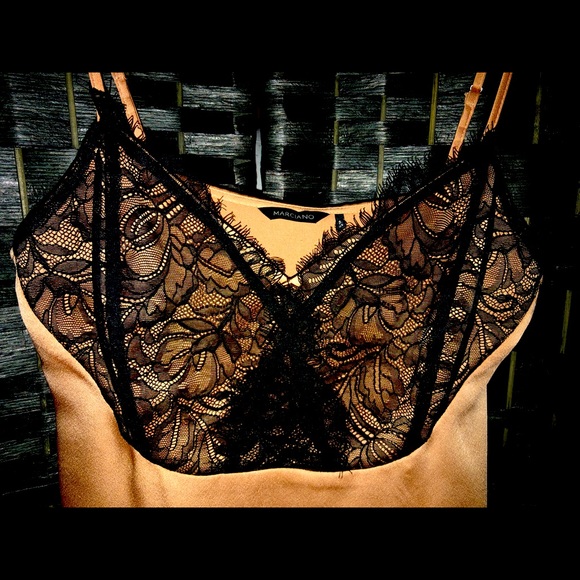 MARCIANO Silky & Lace Camisole Top in Black & Champagne colours - Picture 3 of 6